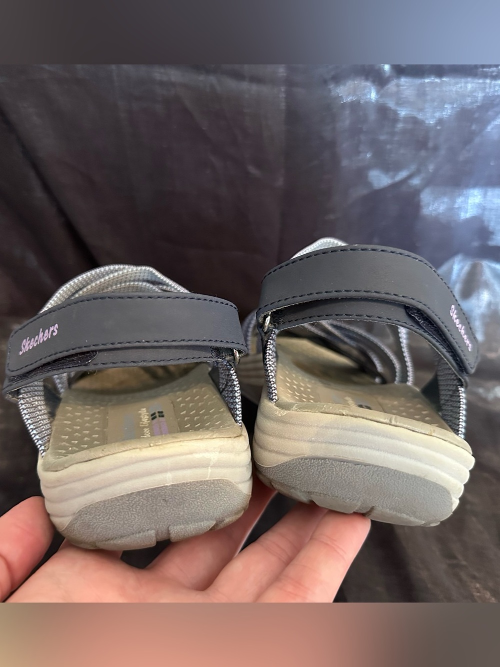 Skechers Navy & Blue Woven Strappy Sandals outdoor lifestyle arch comfort size 8 - Picture 6 of 13